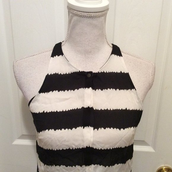 A.L.C. Top XS White Black Graphic Stripe Half Button Semi-Sheer Sleeveless - Picture 2 of 9